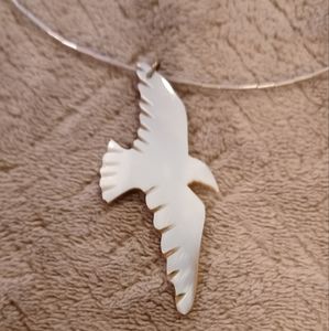 Bird necklace solid composite bird pendant stiff 14" metal chain
